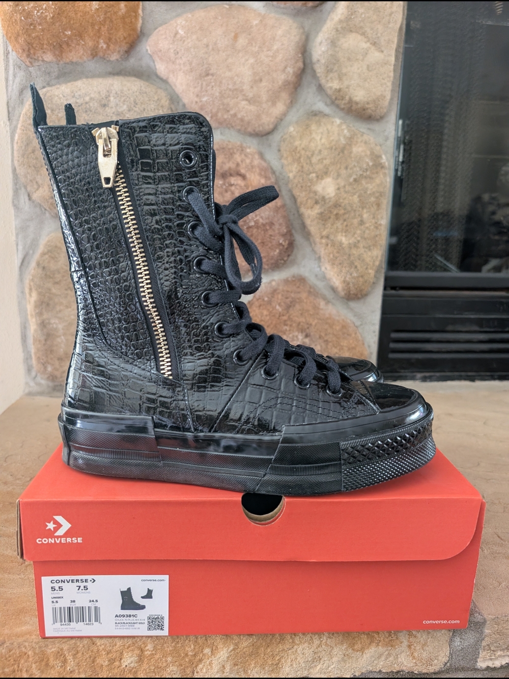 Converse Women's Black Croc-Embossed High-Top Lace-Up Boots